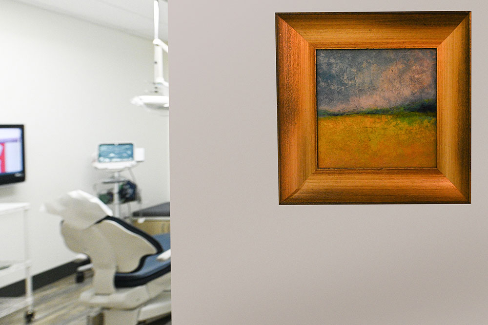 Local Oregon artwork: Landscape painting in office hallway